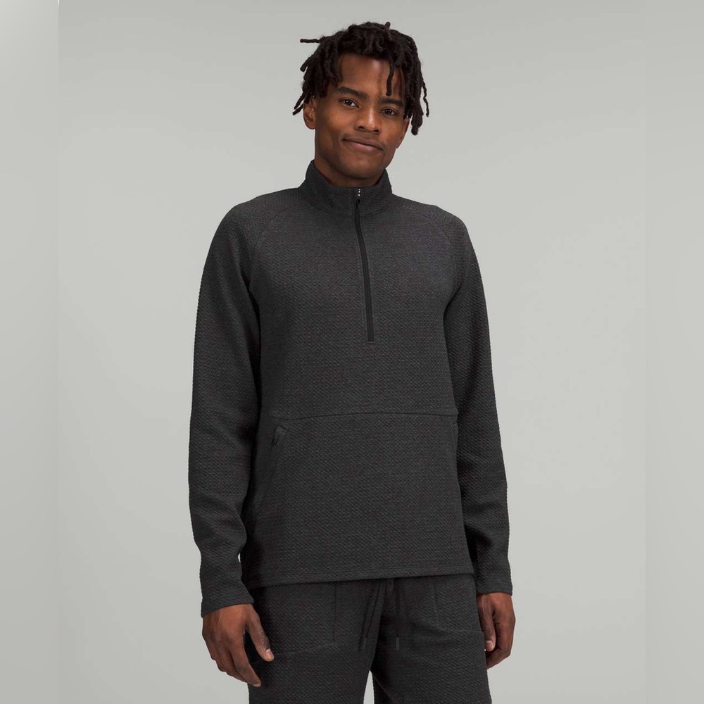 Lululemon At Ease Half-Zip Pullover Sweatshirt Heathered Black / Black XL $128